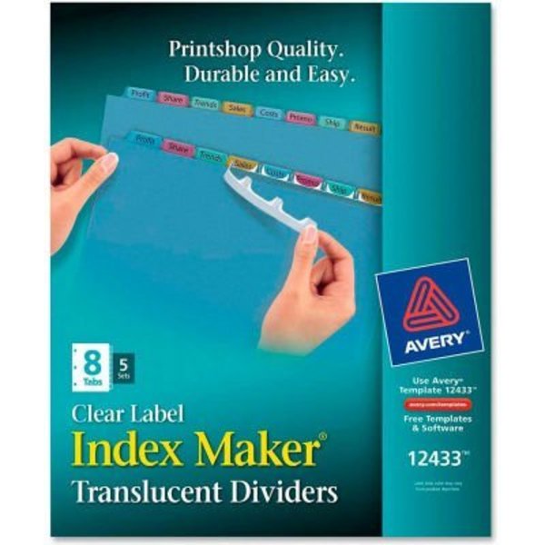Avery Dennison Avery Index Maker Easy Apply Clear Label Divider, Blank, 8.5"x11", 8 Tabs, 5 Sets, Plastic/Multi 12433